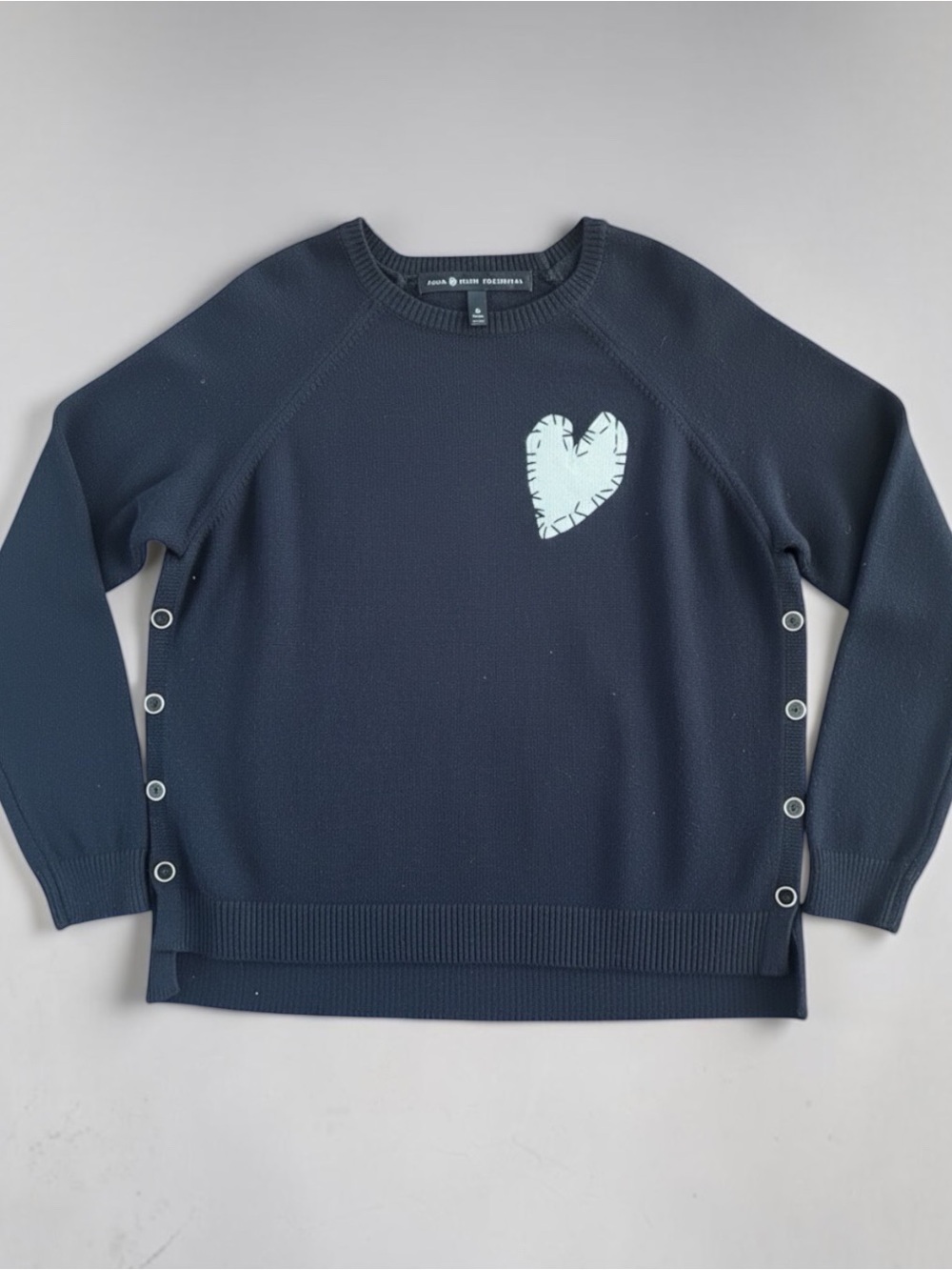 AQUA × Kerri Rosenthal Whipstitched Heart Trim Crewneck Sweater in Black (S)